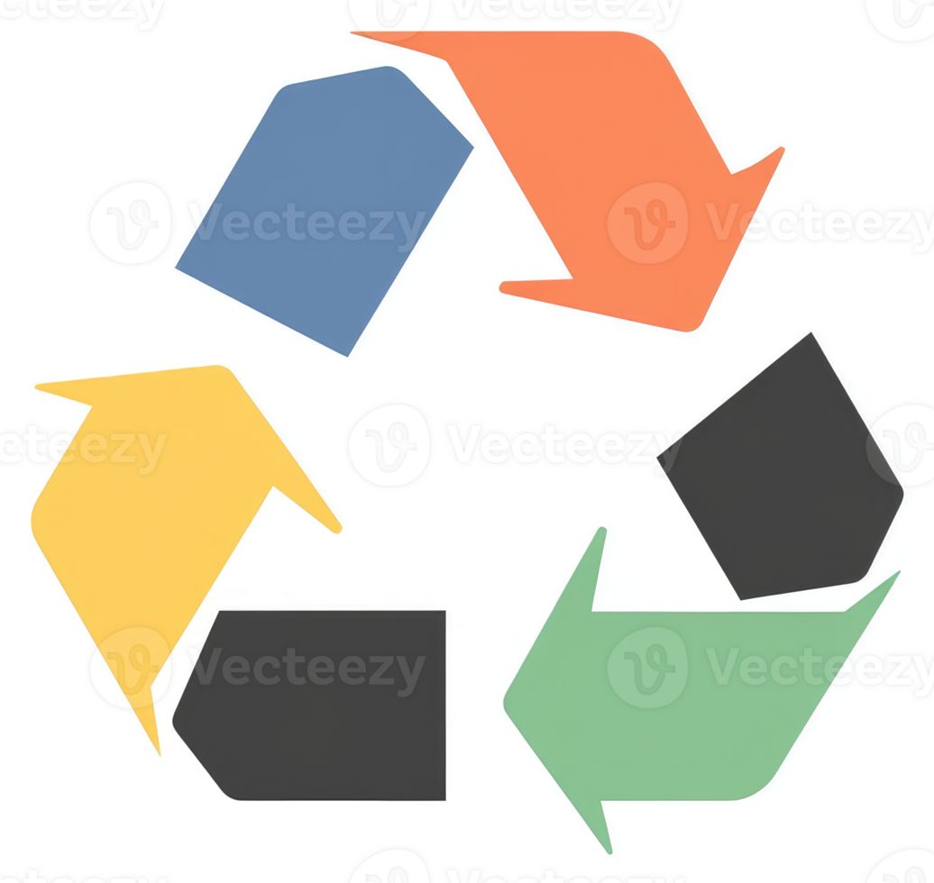 A colorful recycling symbol with multiple hues. png