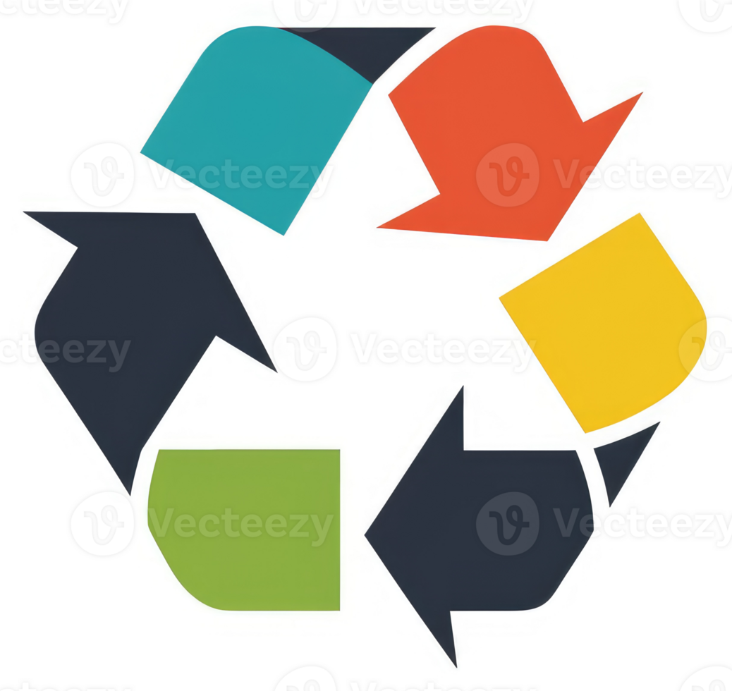 A colorful, cyclical graphic representing the concept of recycling. png