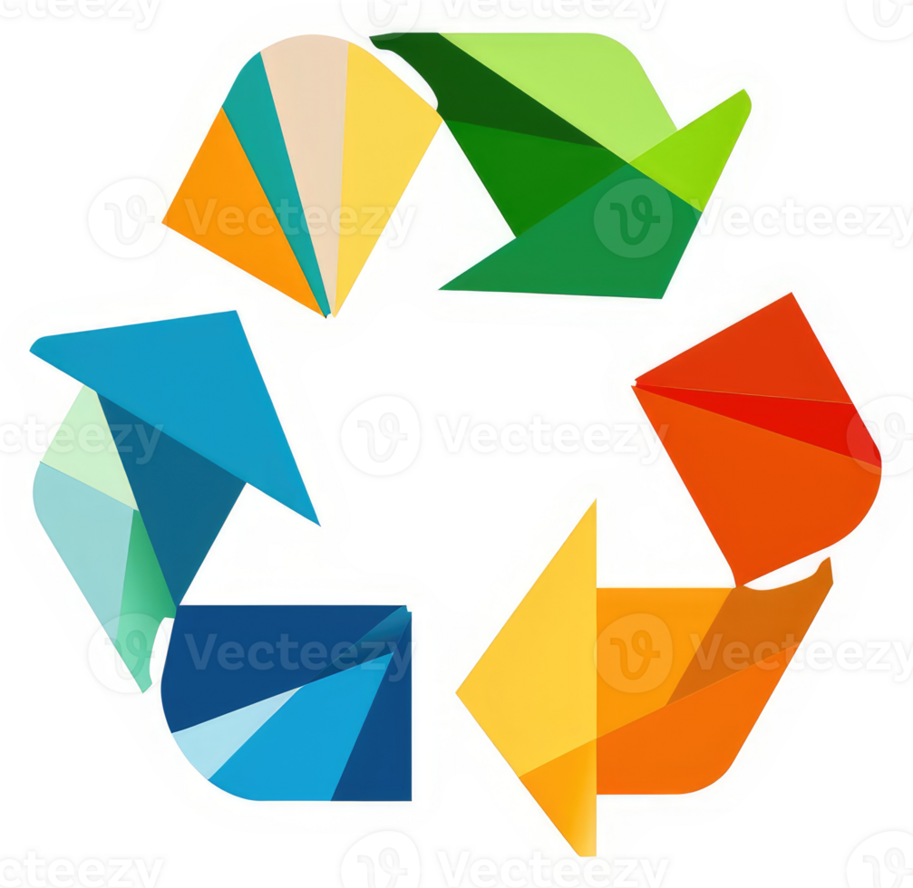 A colorful, abstract recycling symbol composed of interlocking triangles. png