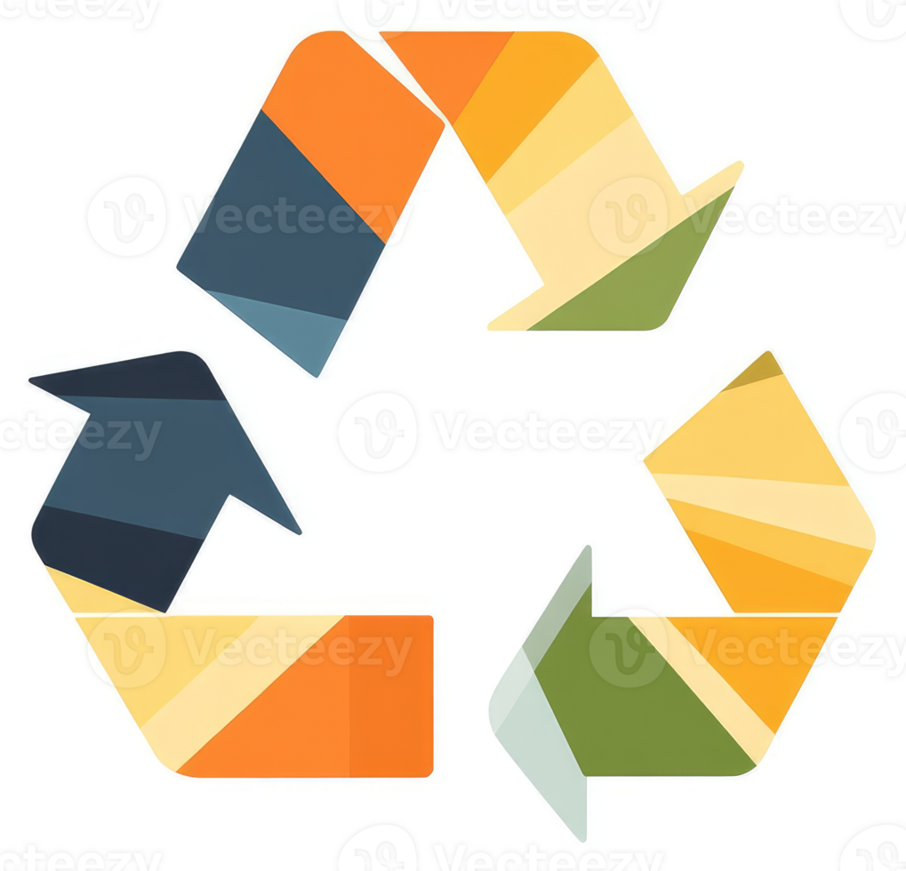 A colorful, multifaceted recycling symbol design. png