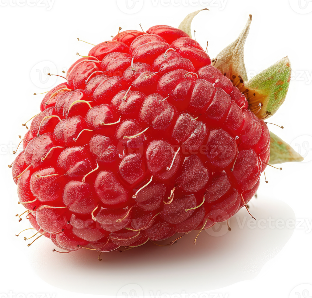 Close-up of a plump, vibrant red raspberry. png