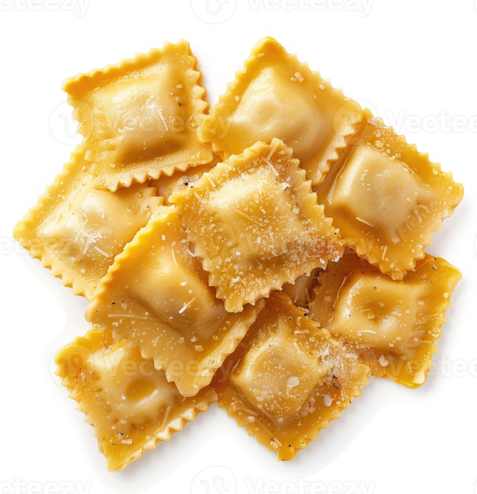 Golden, seasoned tortellini pasta squares, ready to be served. png