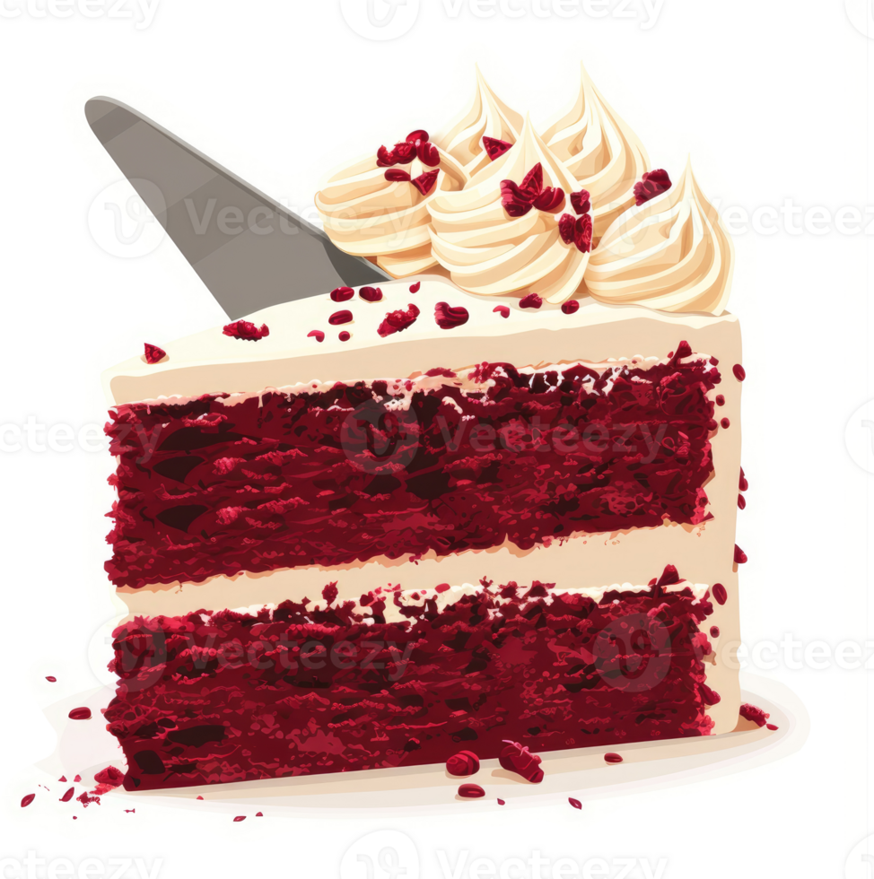A delectable slice of red velvet cake with raspberry frosting. png