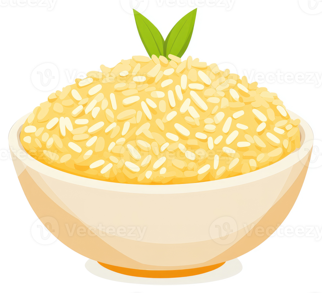 A bowl of cooked, light yellow rice. png