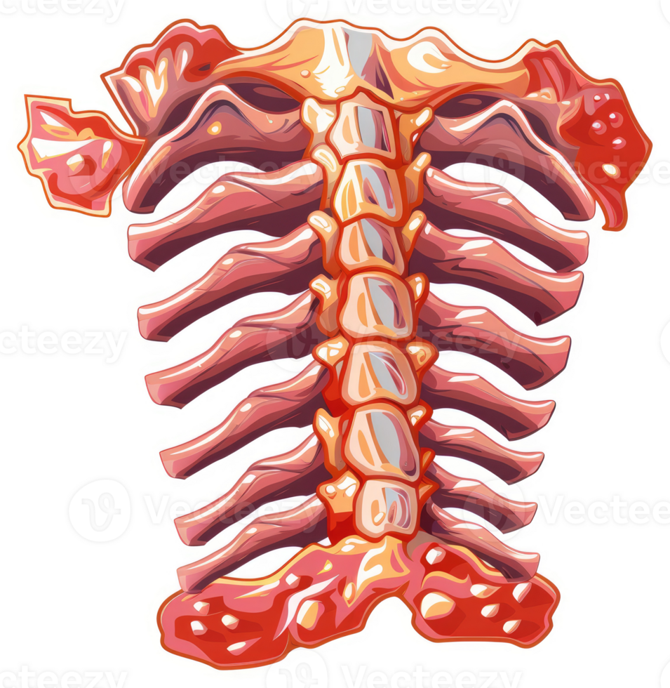 A stylized illustration of a human ribcage and spine. png