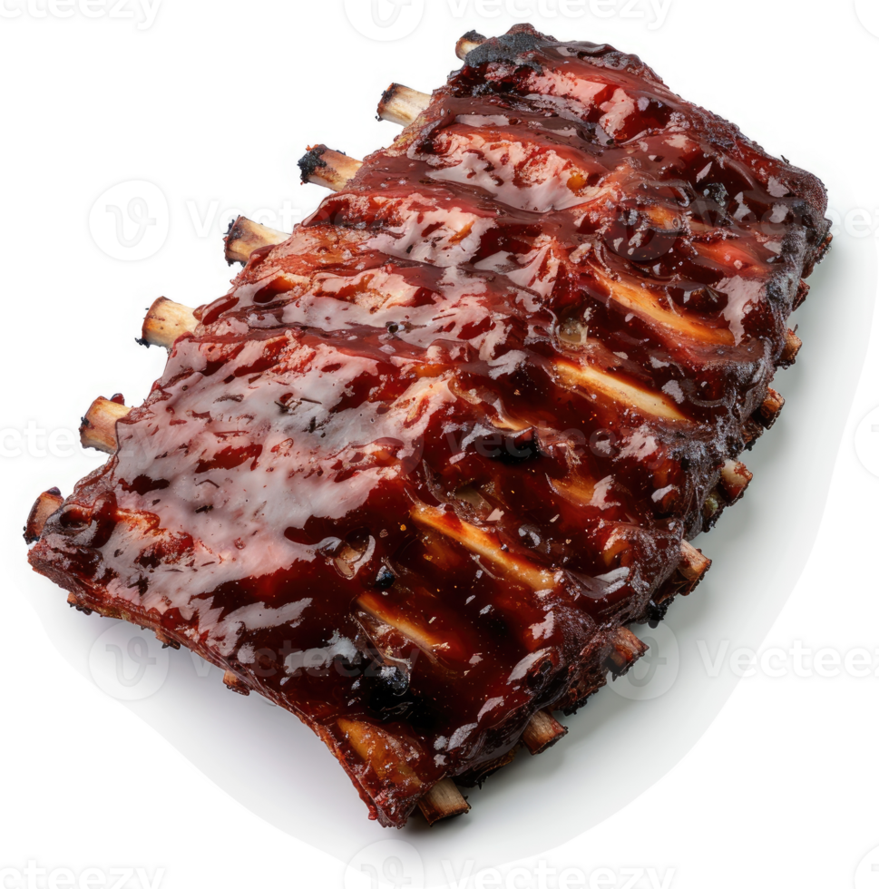 A plate of juicy, barbecue ribs glistening with a rich, sweet sauce. png