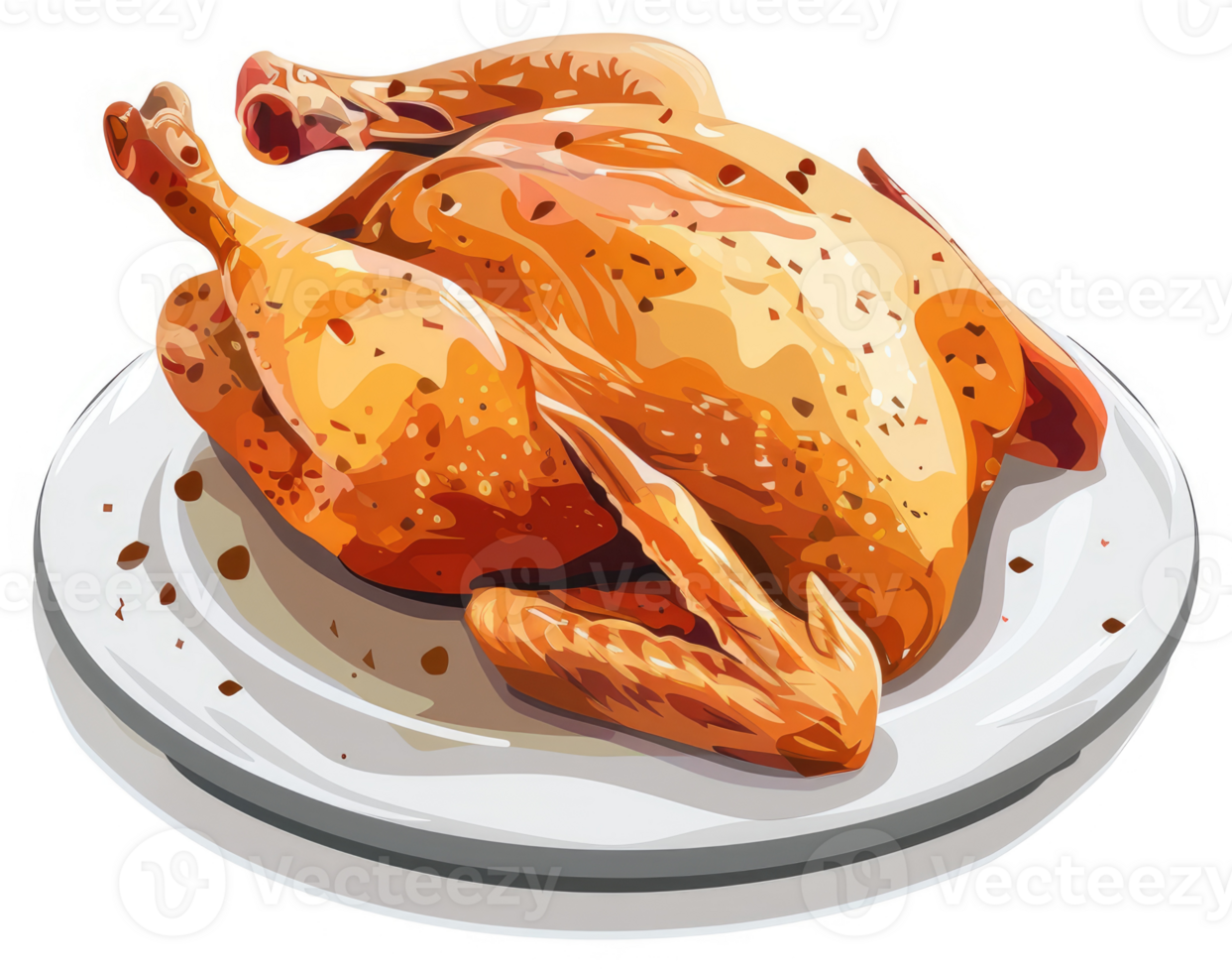 Roasted chicken on a white plate. png