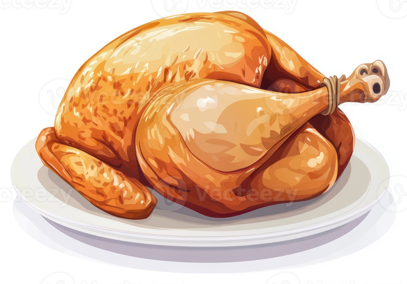 Roasted chicken on a plate, ready to be served. png