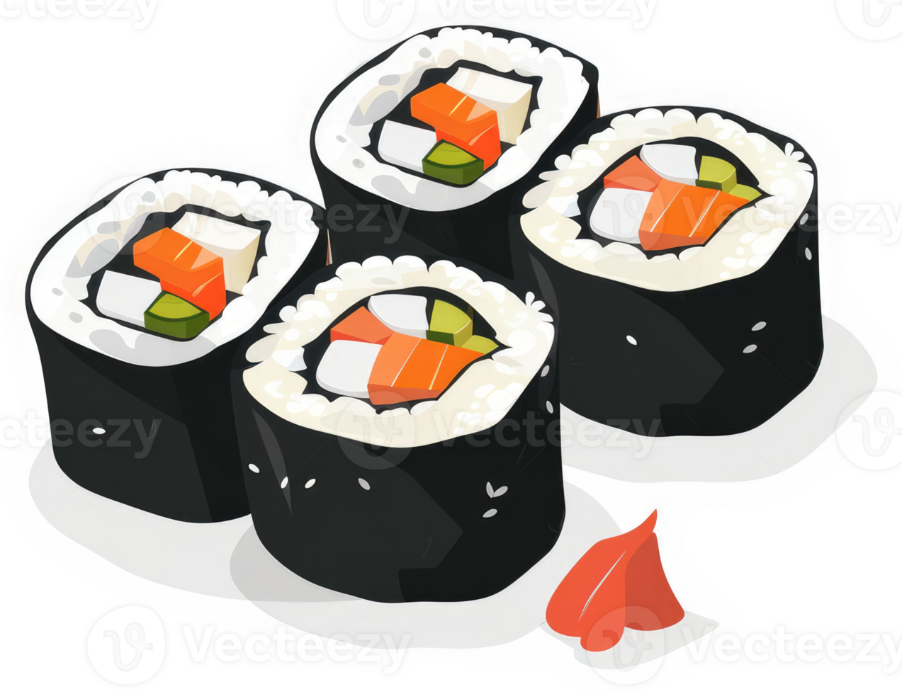 Three colorful sushi rolls on a white plate. png