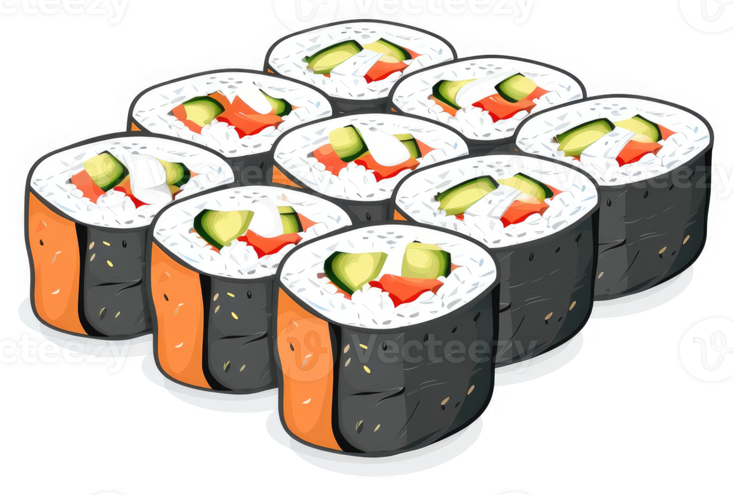 A delicious array of salmon avocado sushi rolls. png