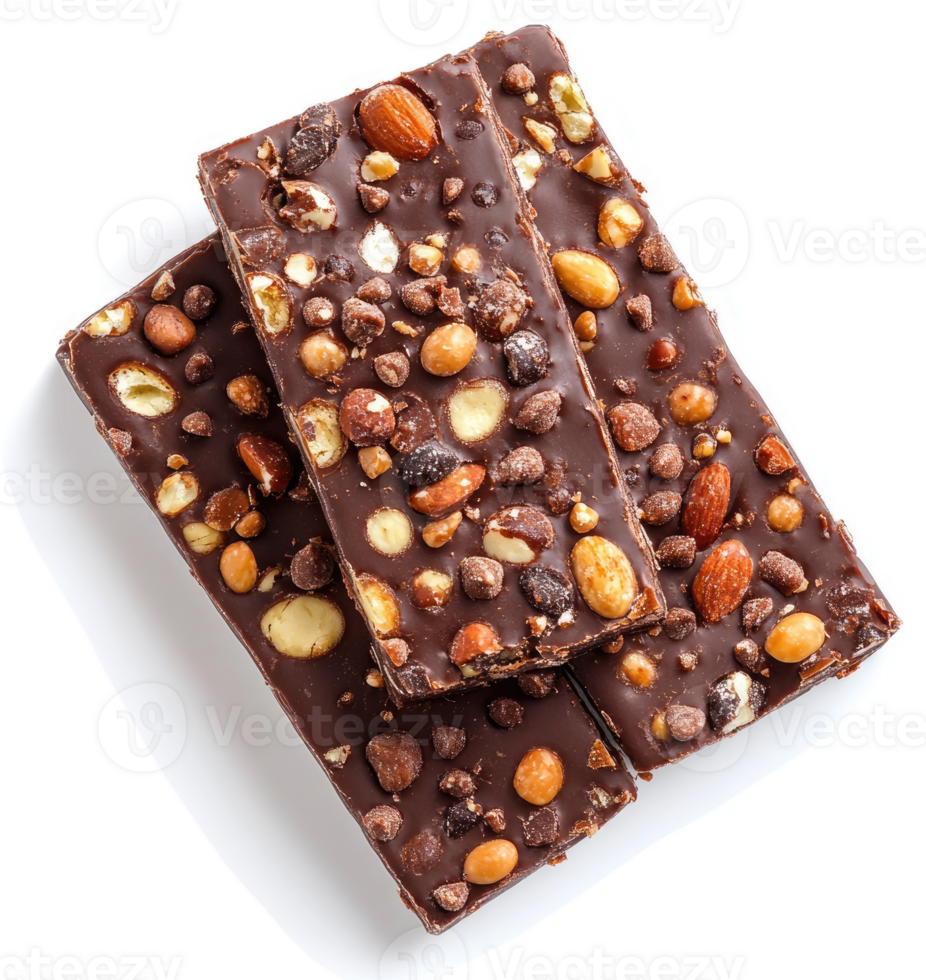 Layers of decadent dark chocolate with a medley of nuts and candies. png