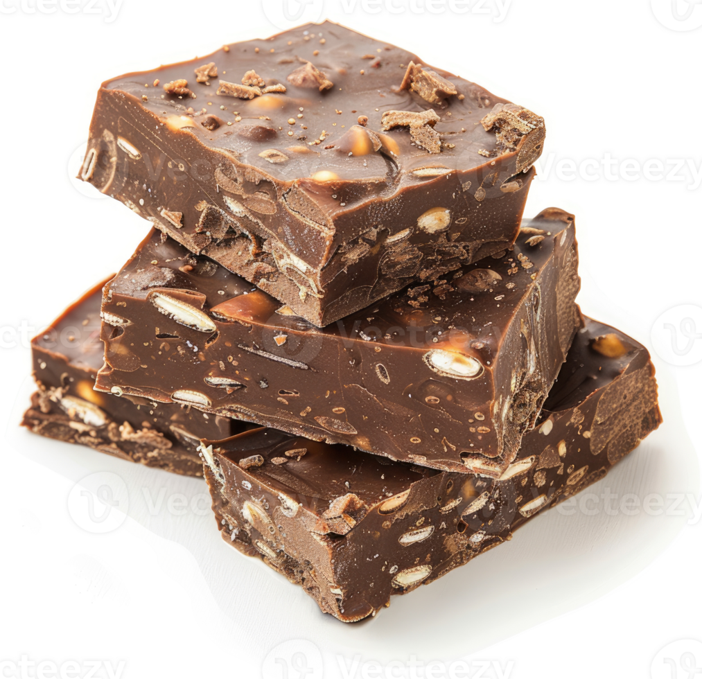 Stack of rich dark chocolate with crunchy nuts and seeds. png