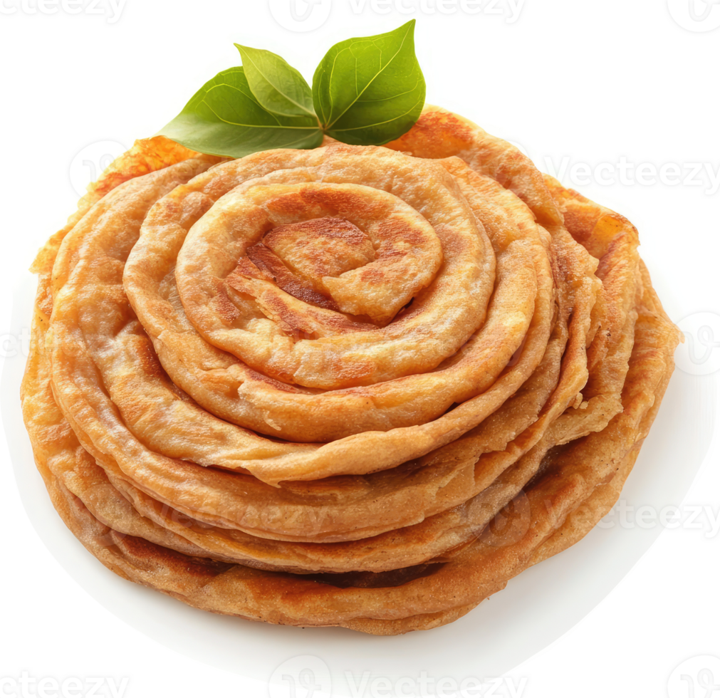 A stack of golden-brown, spiral-shaped flatbreads. png