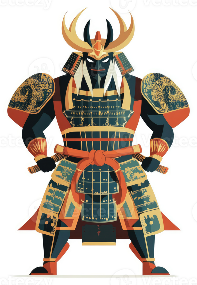 A stylized illustration of a formidable samurai warrior. png