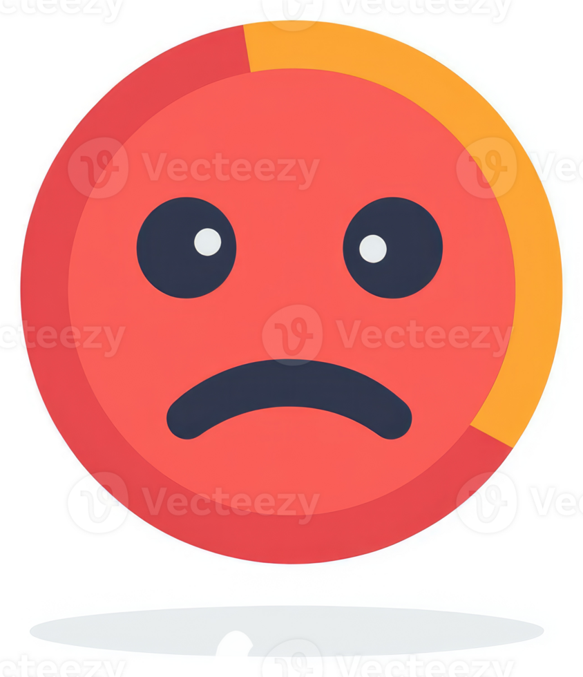 A low satisfaction rating shown by a sad face with a segmented circle graph. png
