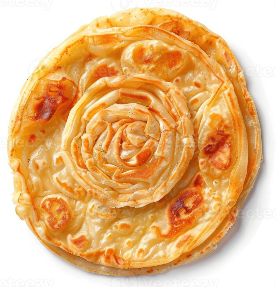 A golden-brown, intricately folded roti, showcasing a beautiful rosette design. png