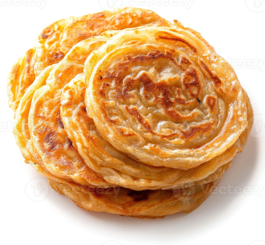 A stack of golden, crispy roti canai, a popular South Asian flatbread. png