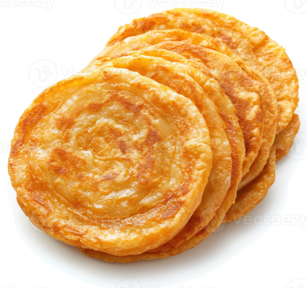 Golden brown, circular flatbreads stacked high. png