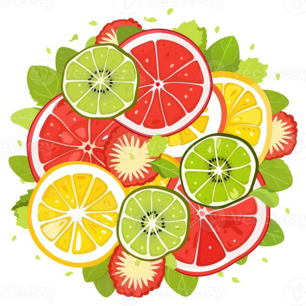 A vibrant display of colorful citrus fruit slices. png