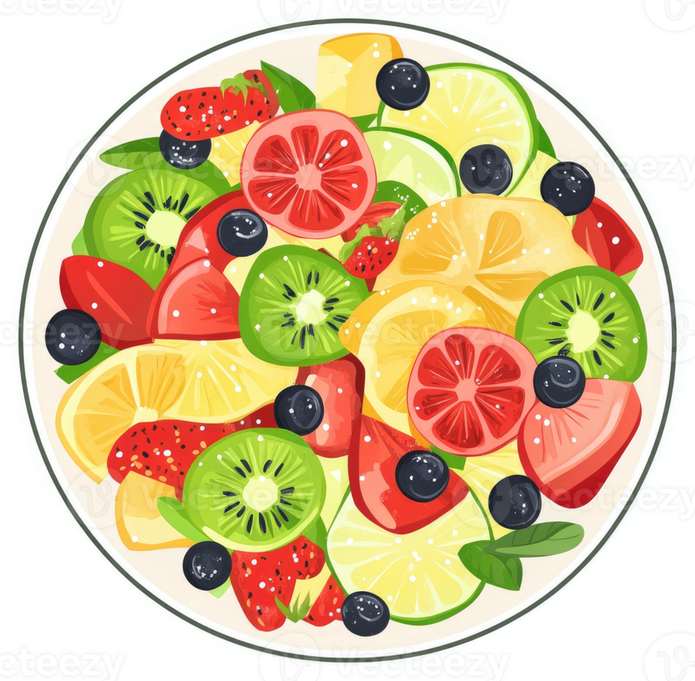 A vibrant assortment of sliced fruits in a bowl. png
