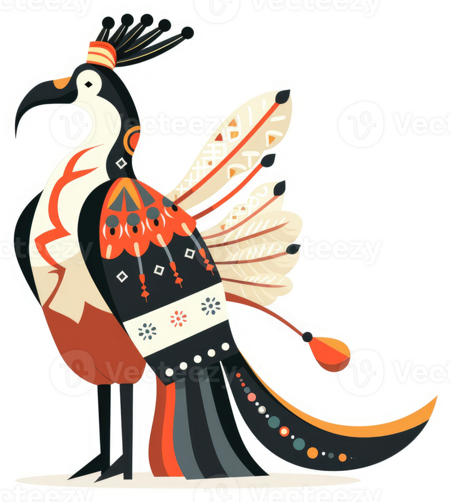 A stylized, ornate bird with tribal-inspired patterns. png