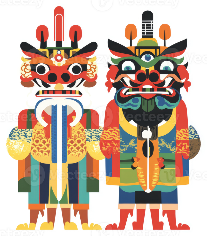 Colorful chinese lion dance figures, a vibrant illustration. png