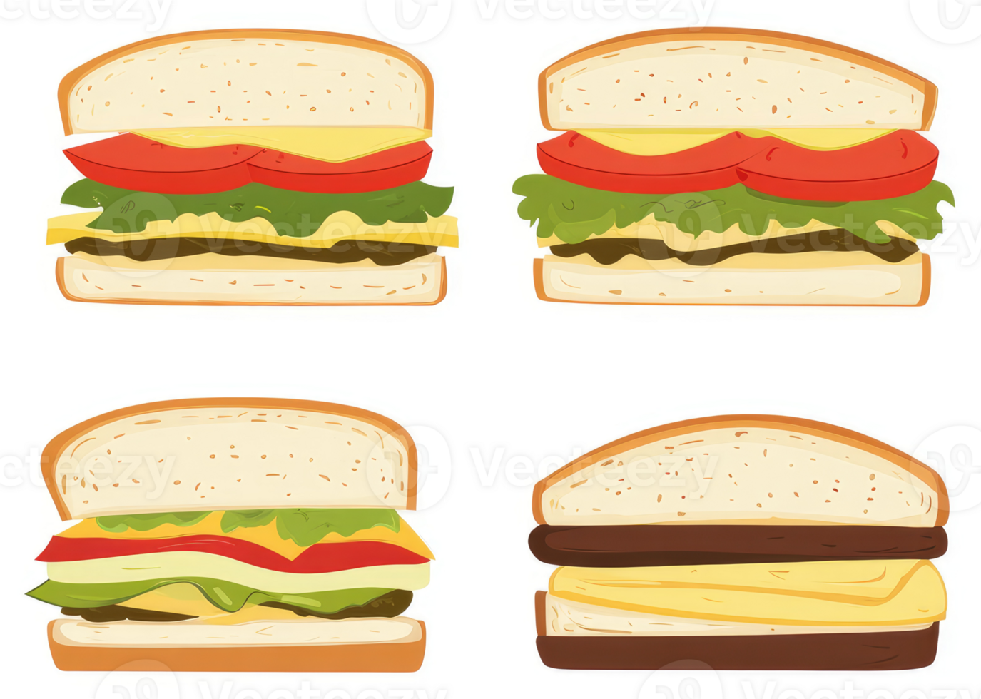 Four different sandwich variations with various fillings. png