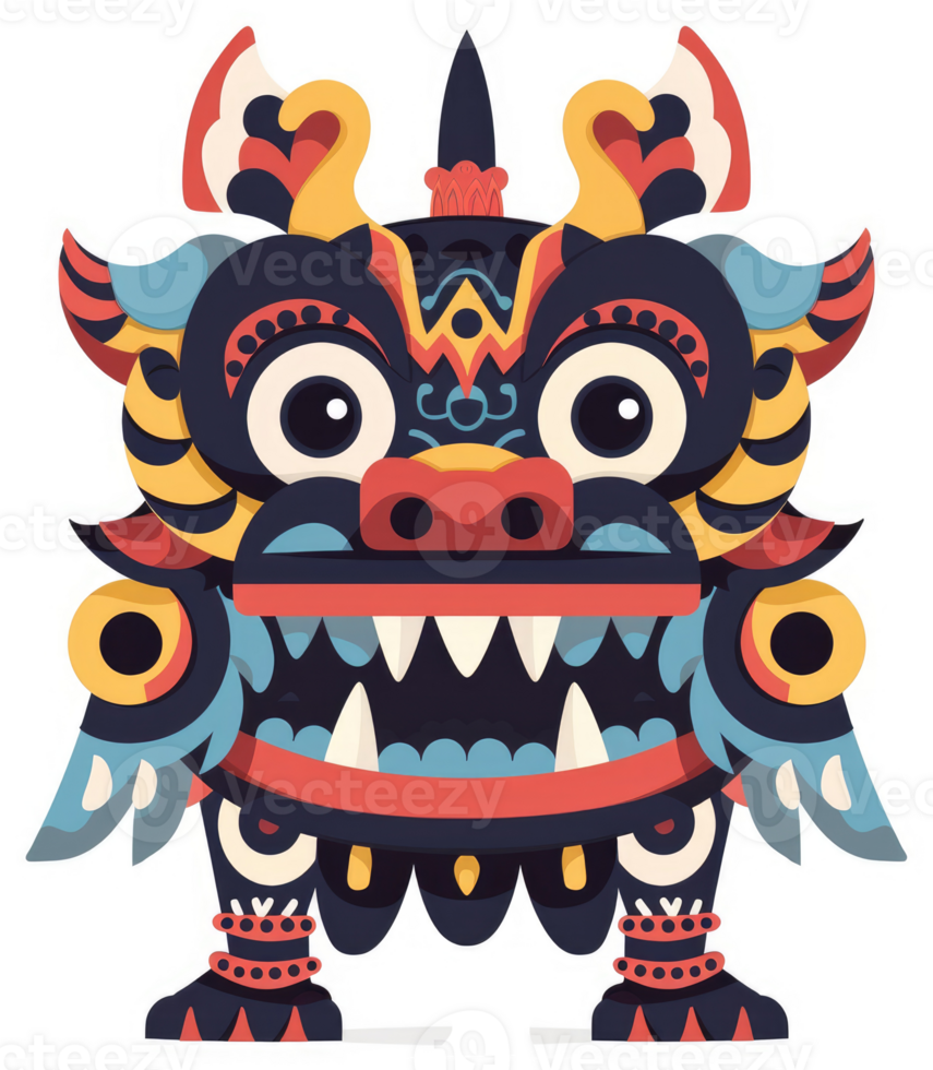 A colorful stylized illustration of a mythical lion dance creature. png