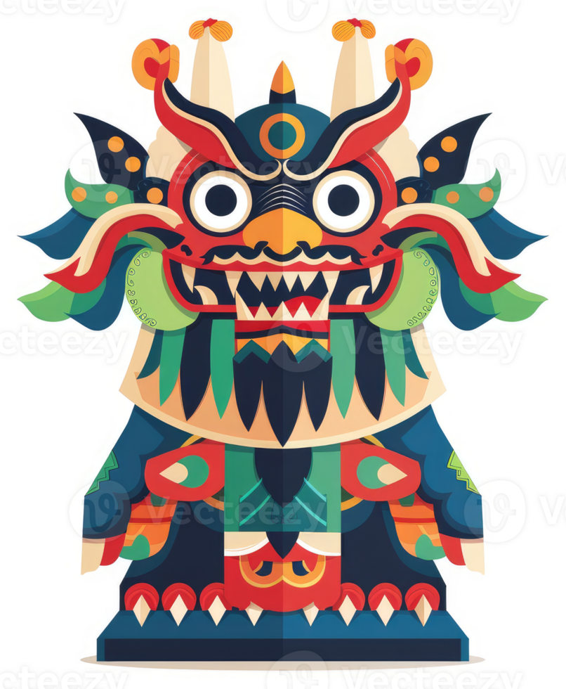 A colorful, stylized illustration of a mythical asian guardian figure. png