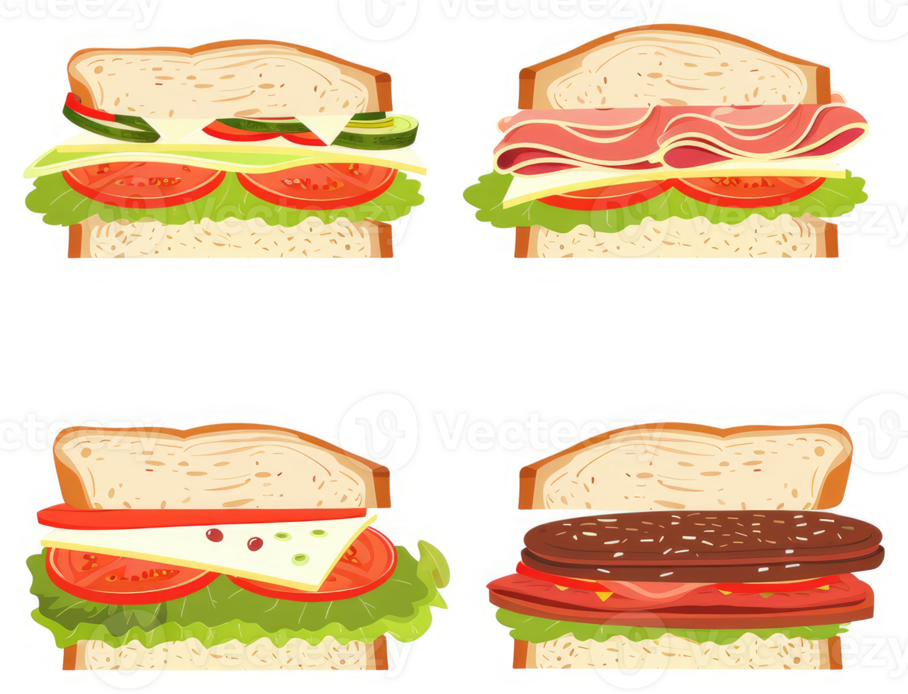 Four different types of sandwiches with various fillings. png