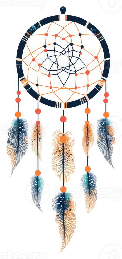 A vibrant dream catcher design with colorful feathers and beads. png