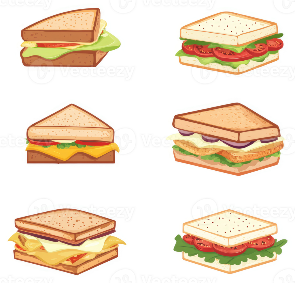 Four different types of tasty sandwiches with various fillings. png
