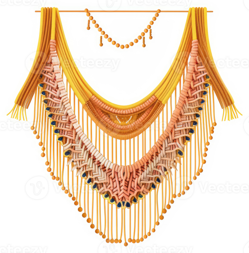 A vibrant, layered necklace with gradient colors and intricate knotwork. png