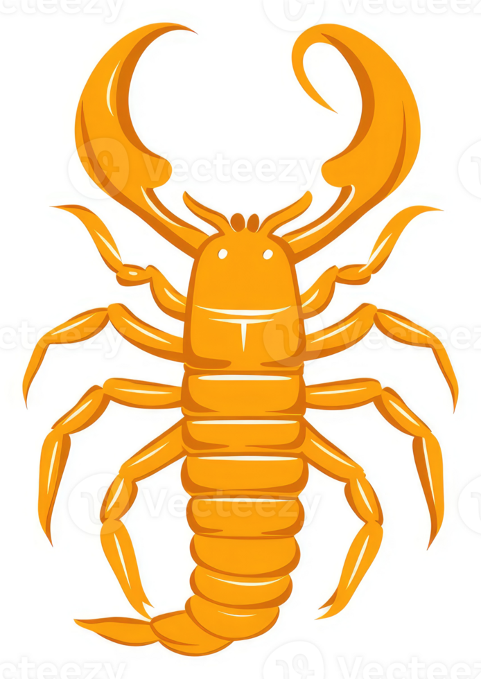 A vibrant illustration of a scorpion, showcasing its segmented body and prominent claws. png