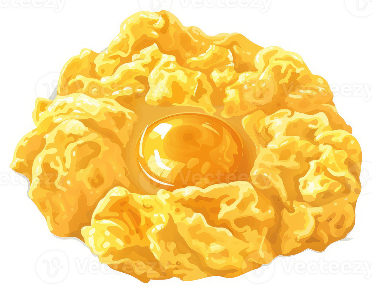 A golden, savory, fried egg, nestled within a fluffy, yellow scramble. png