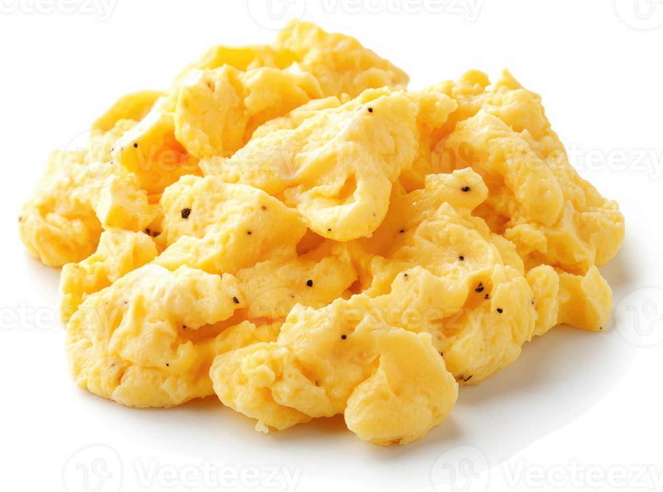 A close-up of a pile of fluffy scrambled eggs. png