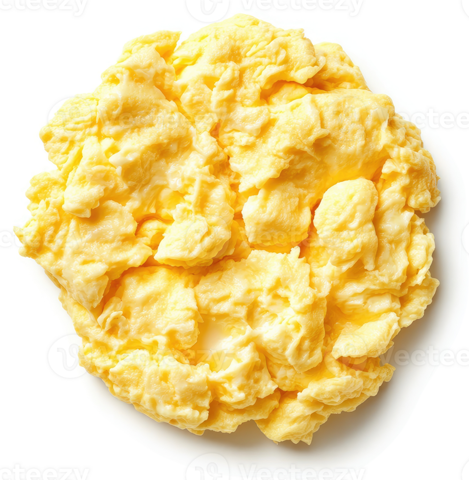 A close-up view of a golden-yellow scrambled egg dish. png