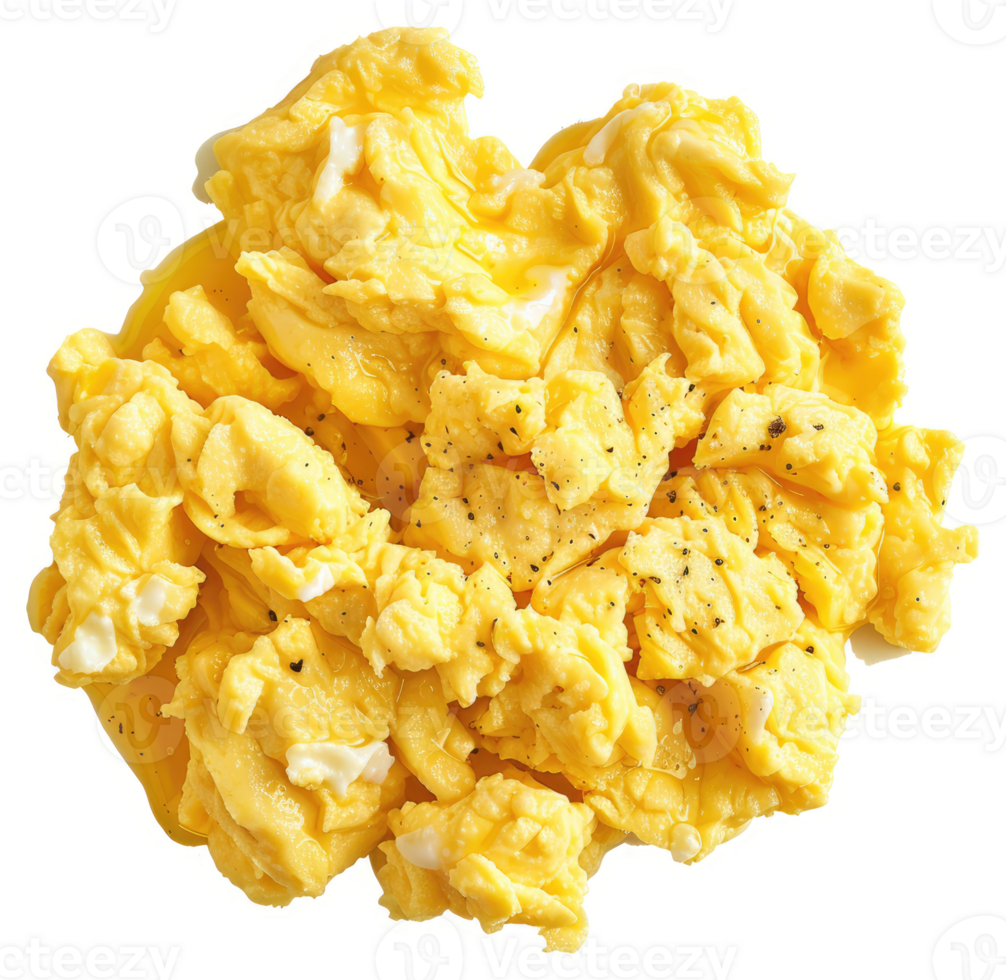 A generous helping of scrambled eggs, seasoned with black pepper. png