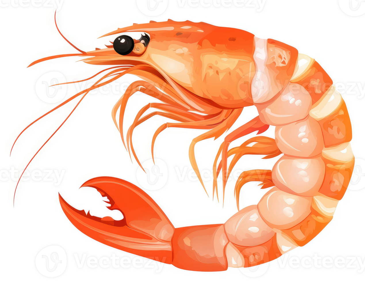 A vibrant illustration of a whole cooked shrimp. png
