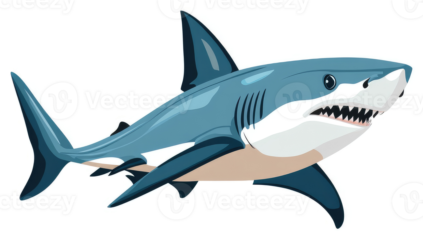 A fierce great white shark, swimming in the ocean. png