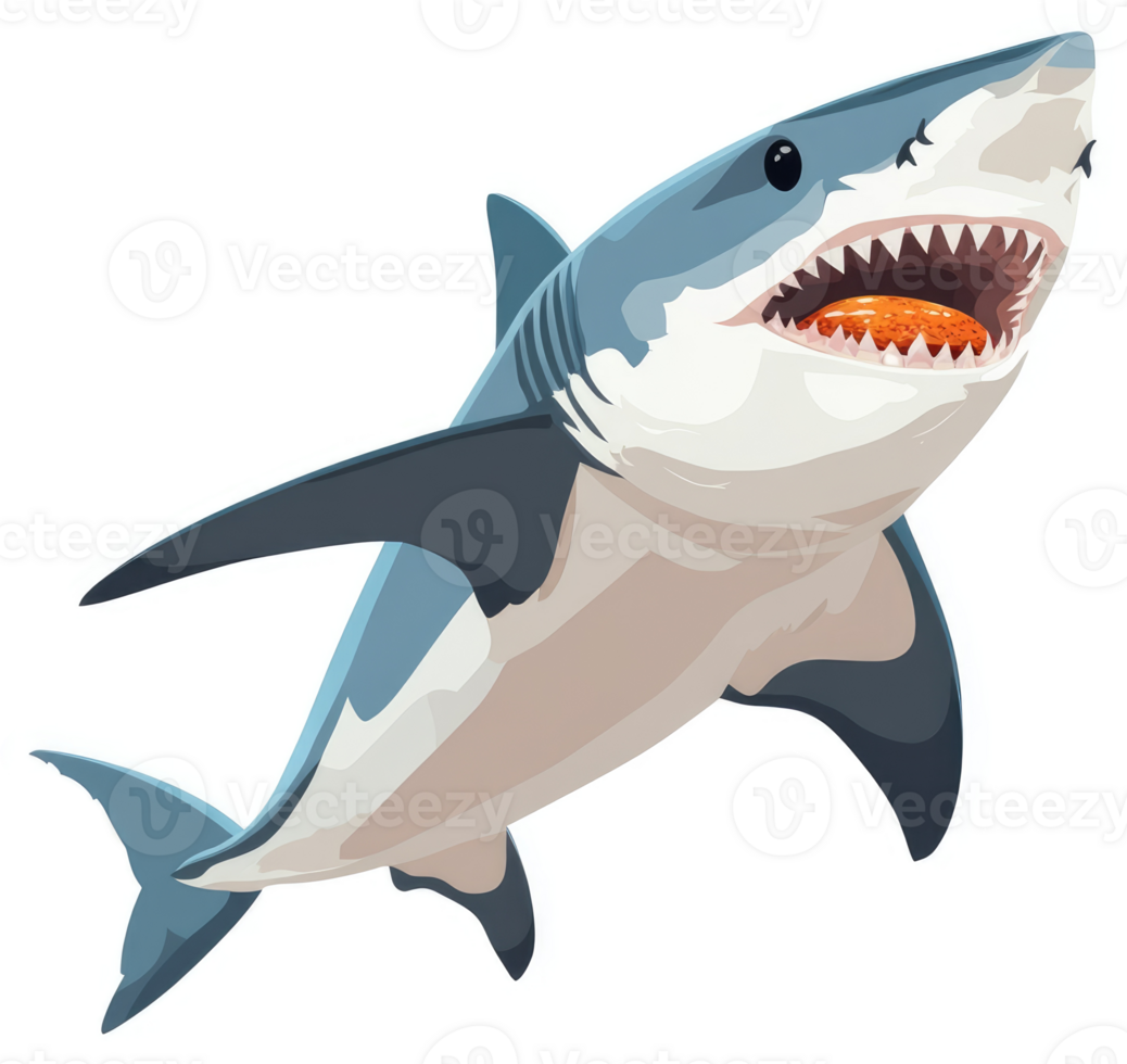 A great white shark with a captured prey in its mouth. png