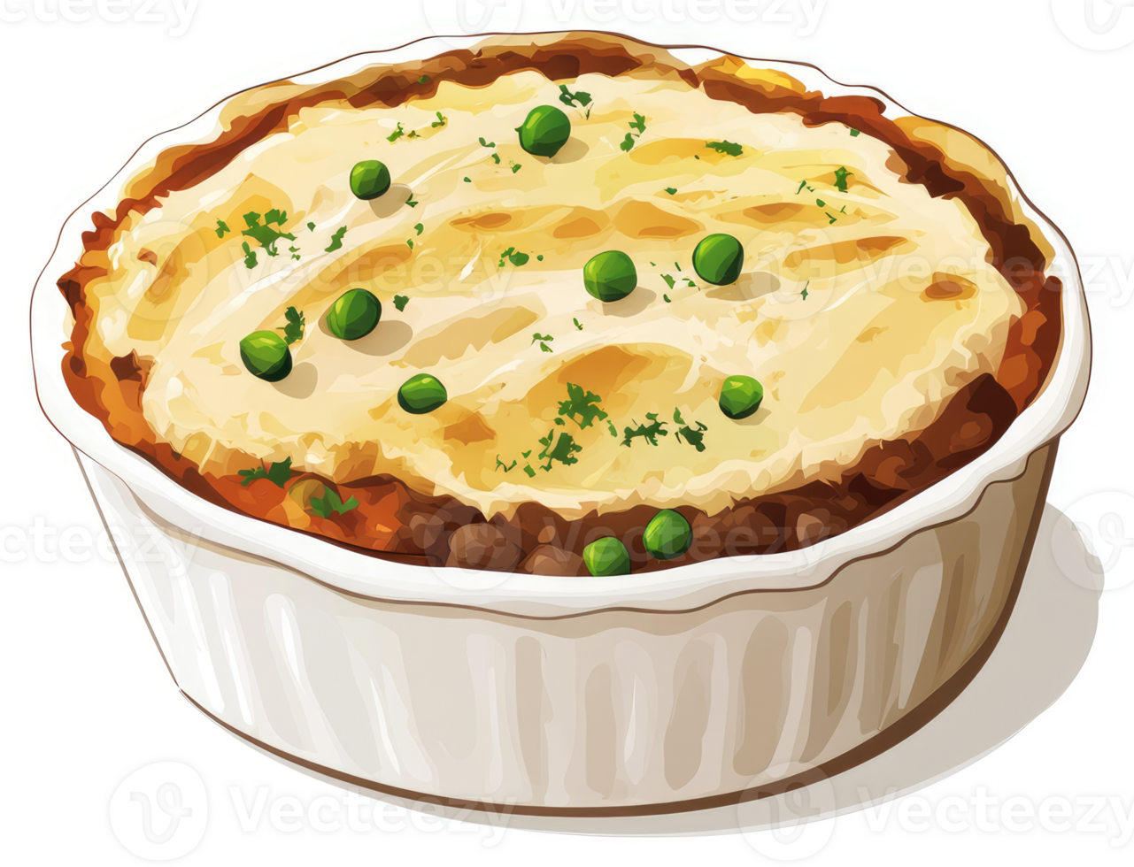 A savory shepherd's pie dish with creamy mashed potato topping. png