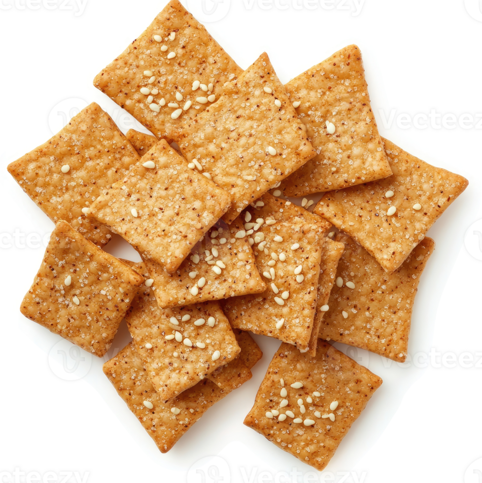 Square crackers with sesame seeds and seasoning. png