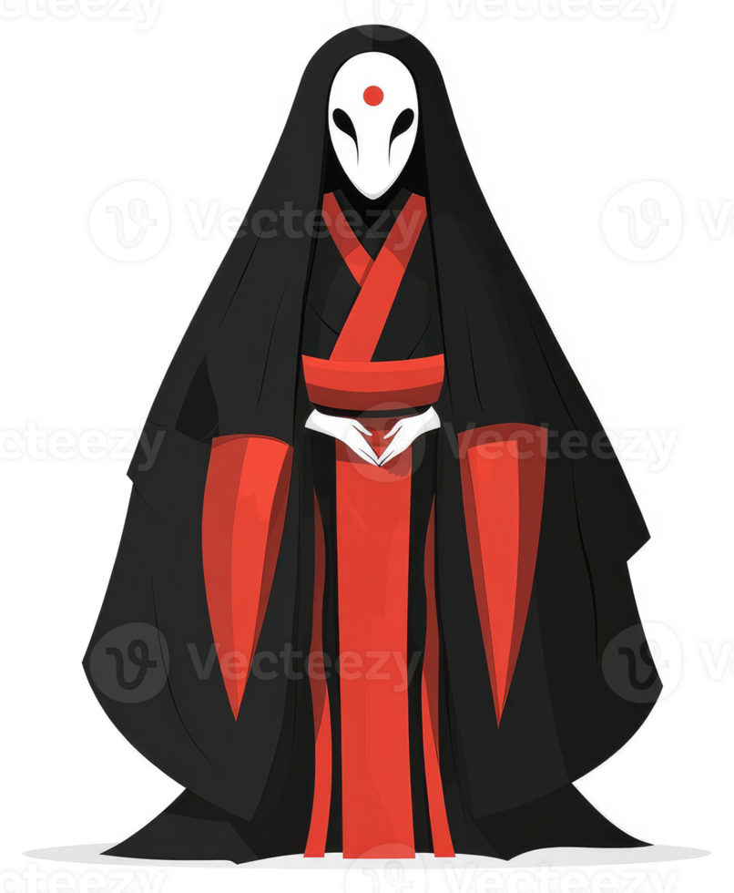 A stylized illustration of a mysterious figure in traditional attire. png