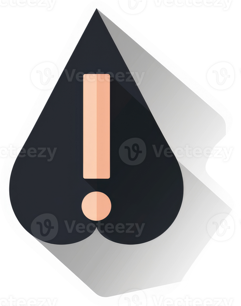 A dark, heart-shaped caution symbol with an exclamation point. png