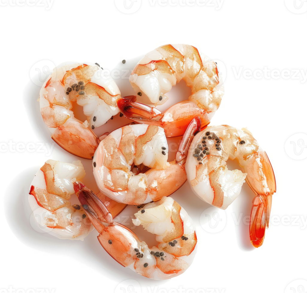 Freshly prepared shrimp, seasoned with a sprinkle of dark seeds. png