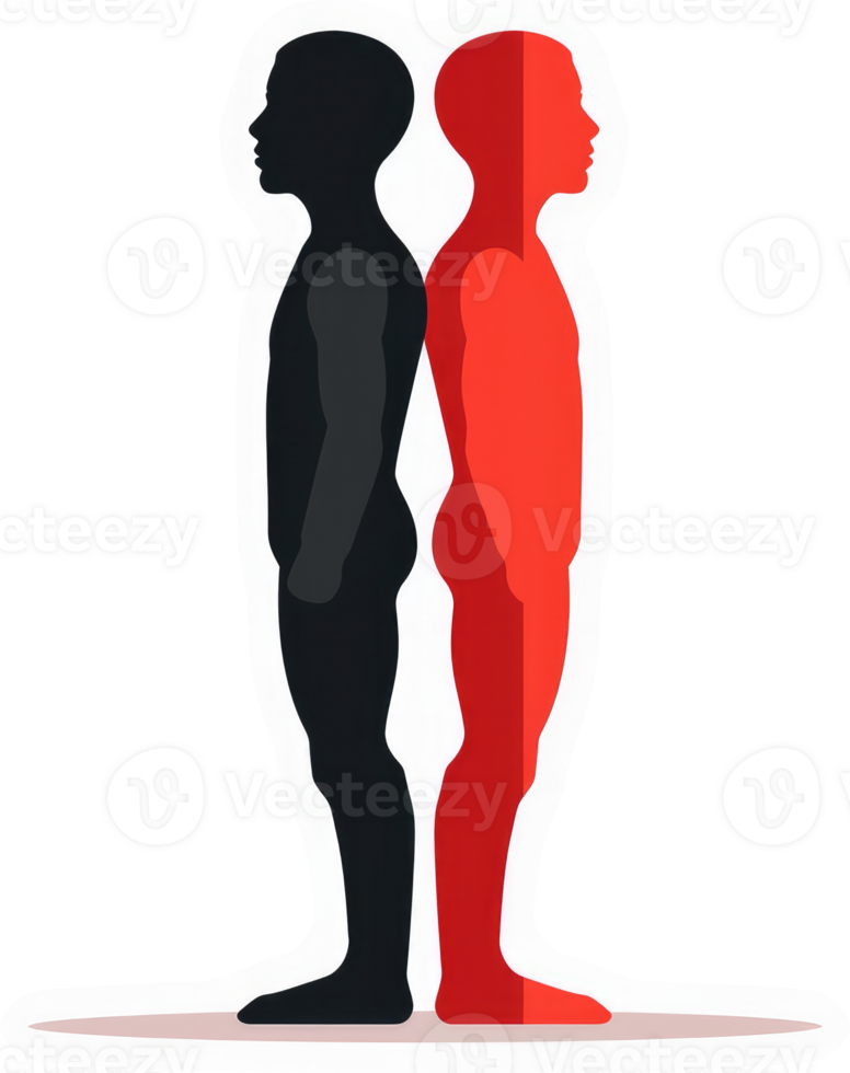 Two figures, one black and one red, representing contrasting appearances. png