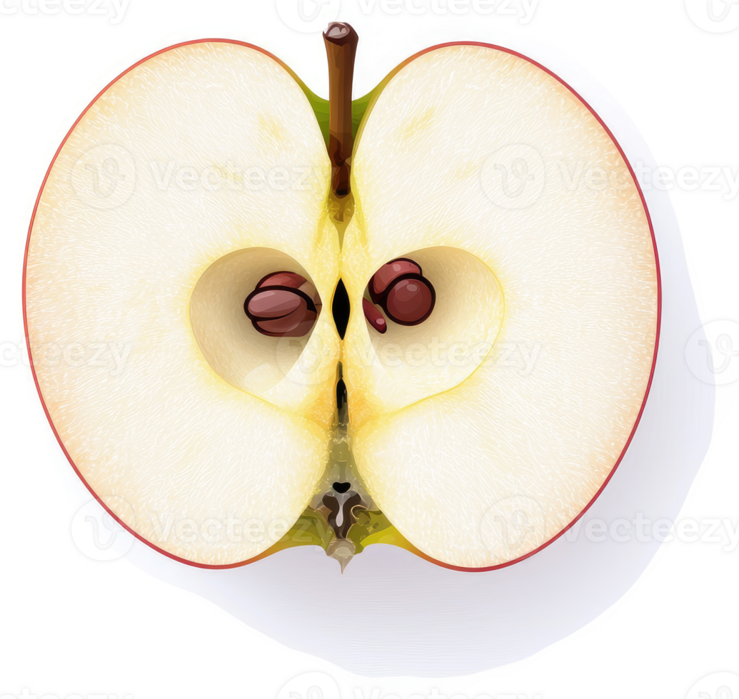 A cross-section of a crisp, juicy red apple showcasing its core. png