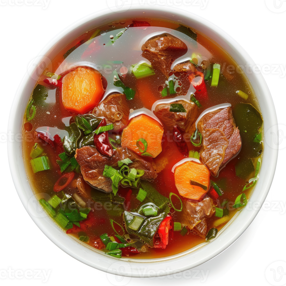 A hearty beef and vegetable soup, brimming with flavor. png