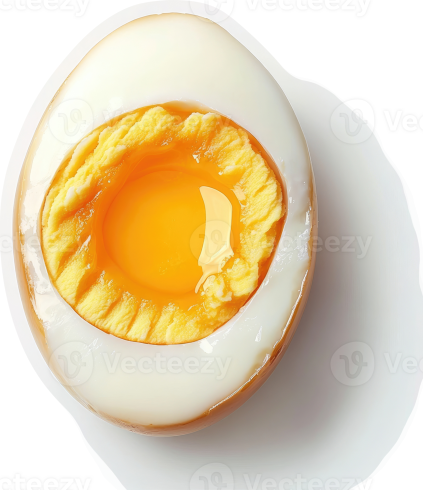 A halved boiled egg showcasing a vibrant yolk. png
